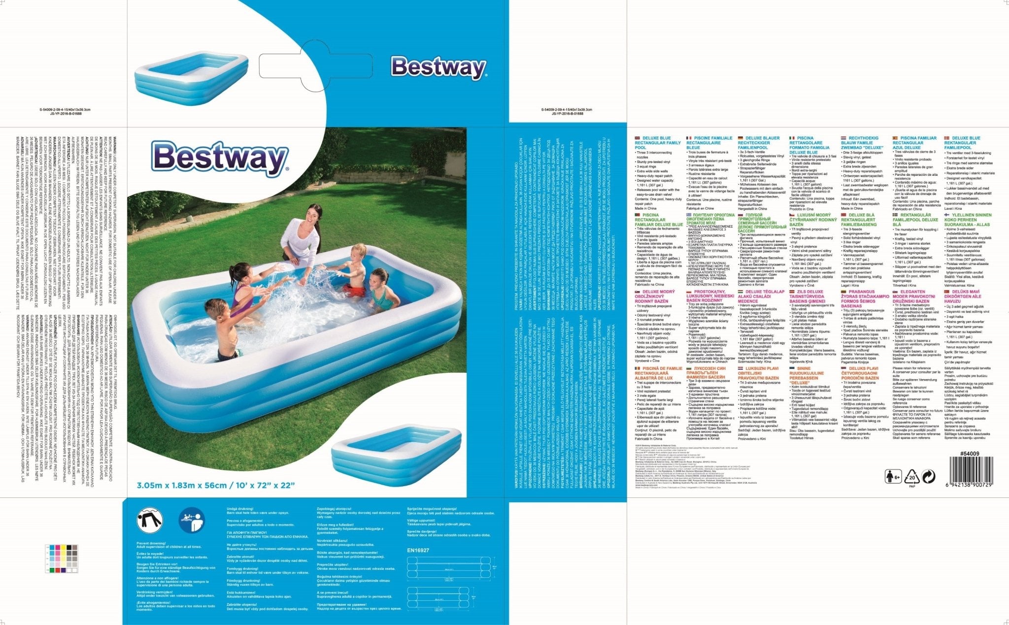 Bestway Deluxe opblaasbaar familiezwembad - 305 cm x 183 cm x 56 cm - Azzura Pool