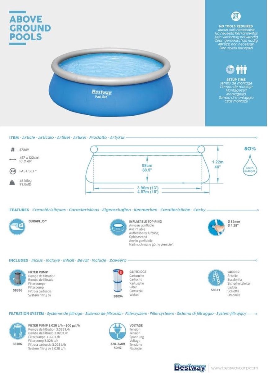 Bestway Fast Set Ø457cm x 122cm - Azzura Pool