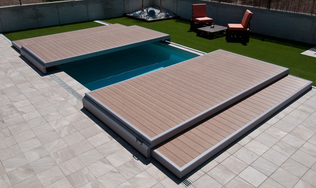 Deckwell zwembad afdekking en terras in 1 - Honing - 800 cm x 400 cm - Azzura Pool
