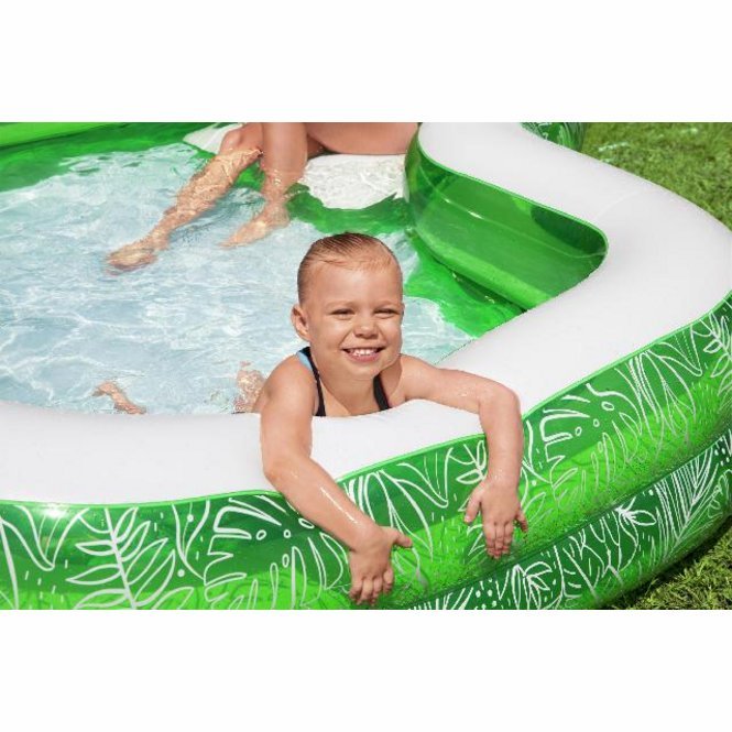 Familiebad Bestway Rechthoek Tropical Paradise Met Zitje Groen 231cm x 231cm x 51cm - Azzura Pool