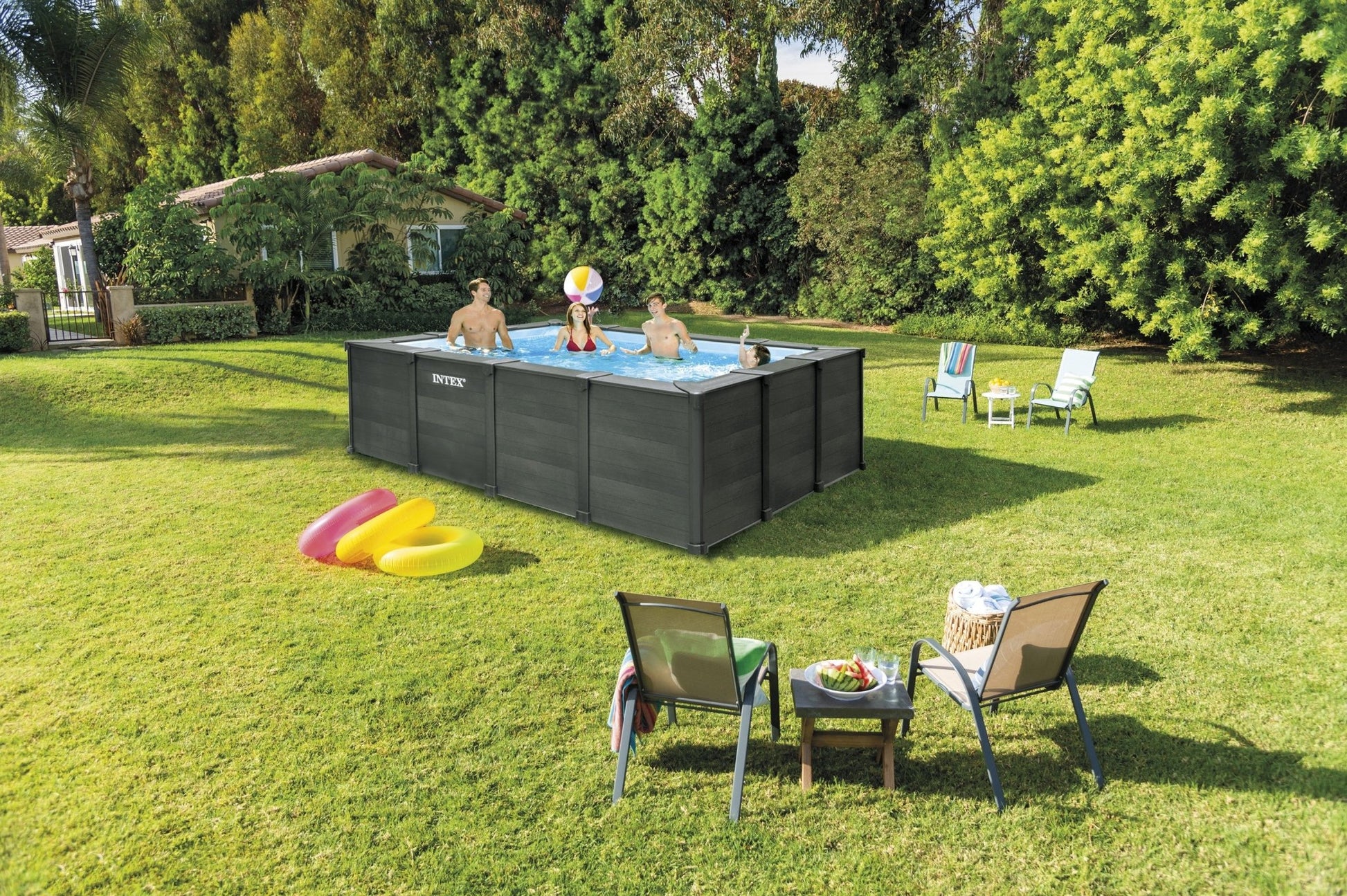 Intex Graphite Grey Panel zwembad - 400 x 300 x 124 cm - met zandfilterpomp en accessoires - Azzura Pool