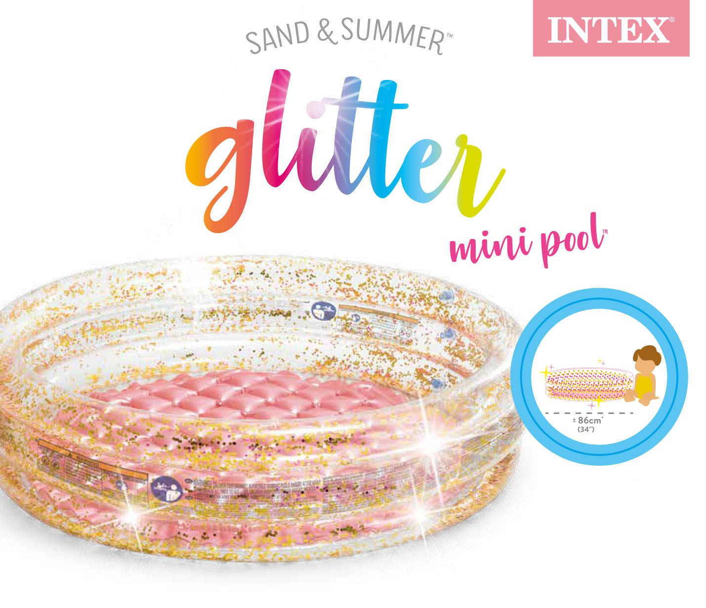 Intex mini glitter opblaasbaar zwembad 86cm x 25cm Roze/Goud - Azzura Pool