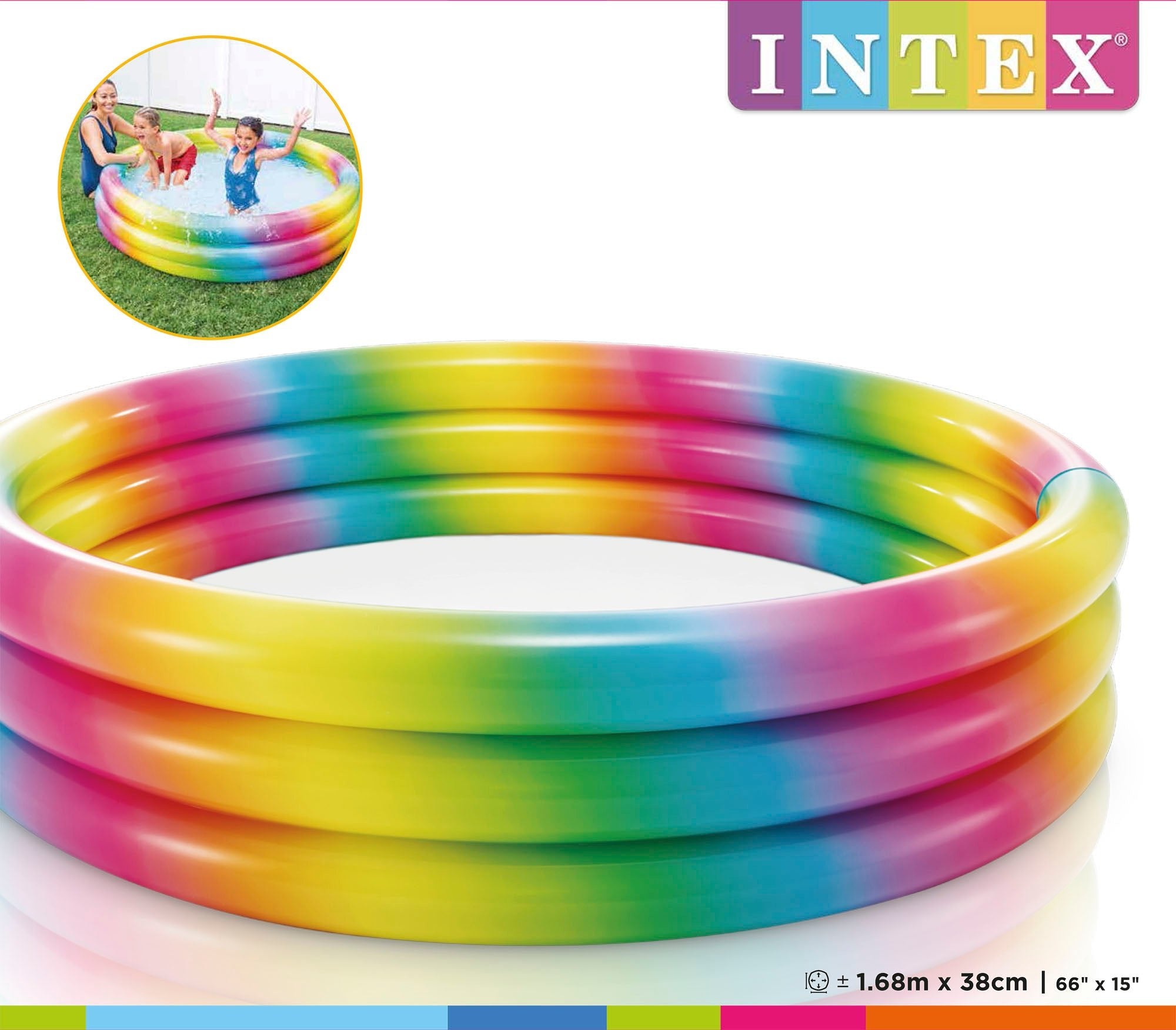 Intex opblaasbaar zwembad regenboog 168cm x 38cm - Azzura Pool