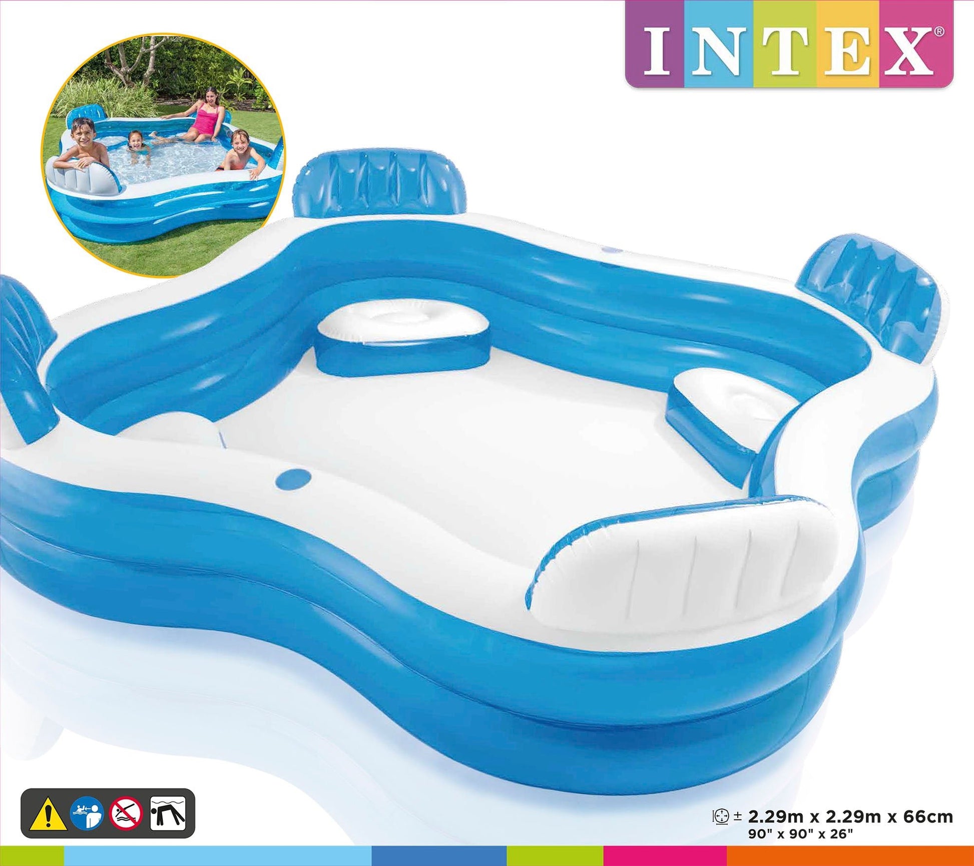 Intex Swim Center Family Pool zwembad vierkant 229 cm x 229 cm x 66 cm - Azzura Pool