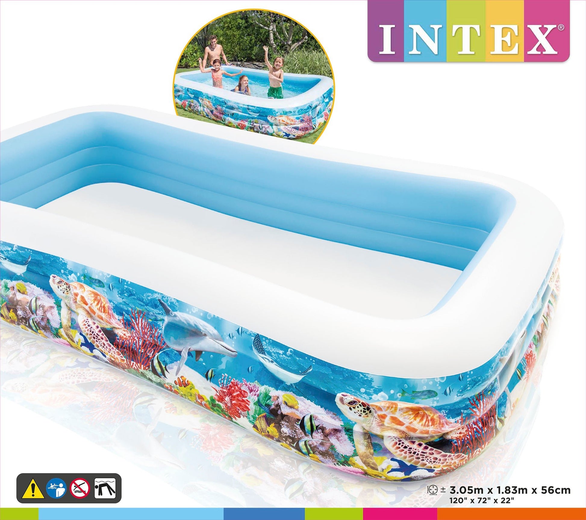 Intex zwembad 3 rings opblaasbaar 305 cm x 183 cm x 56 cm - Azzura Pool