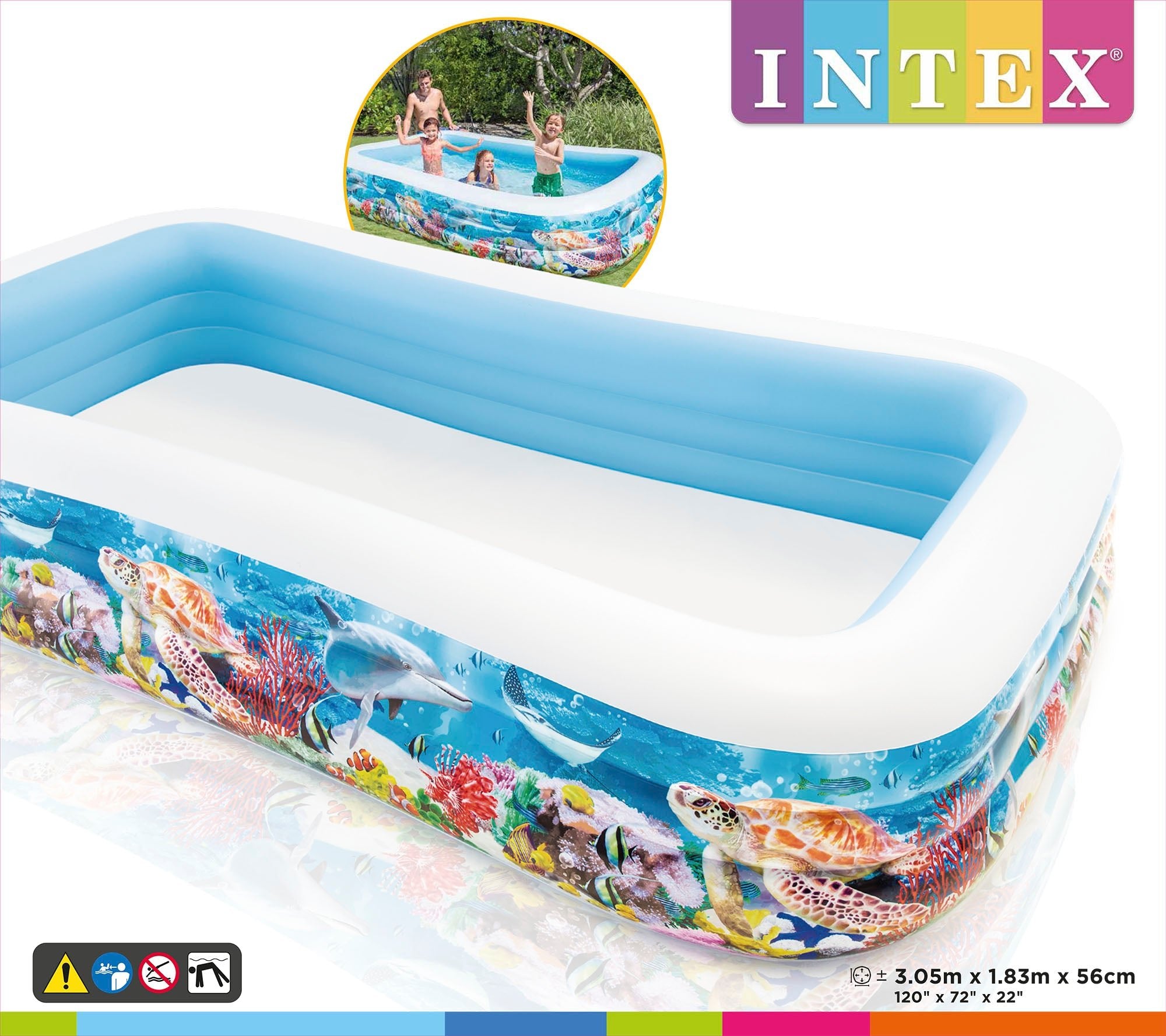 Intex zwembad 3 rings opblaasbaar 305 cm x 183 cm x 56 cm - Azzura Pool