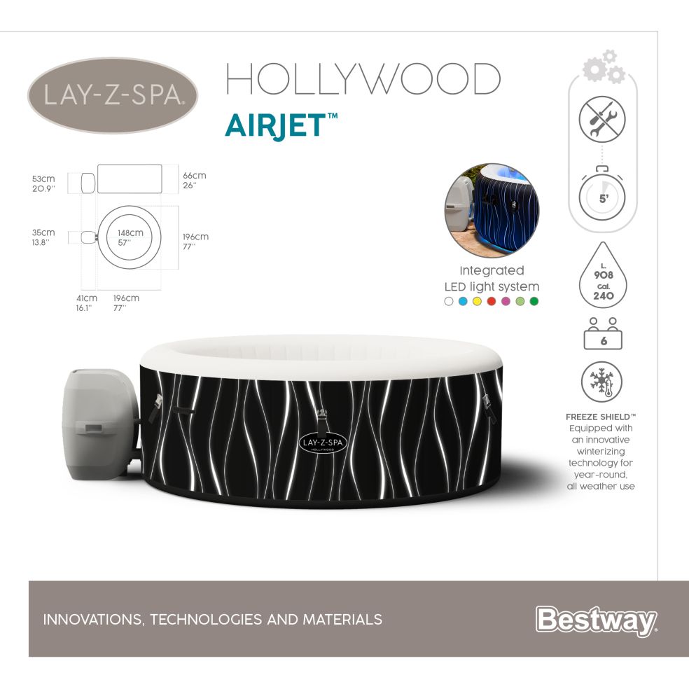Lay-Z Spa Hollywood Airjet opblaasbare spa - 6 persoons - Azzura Pool
