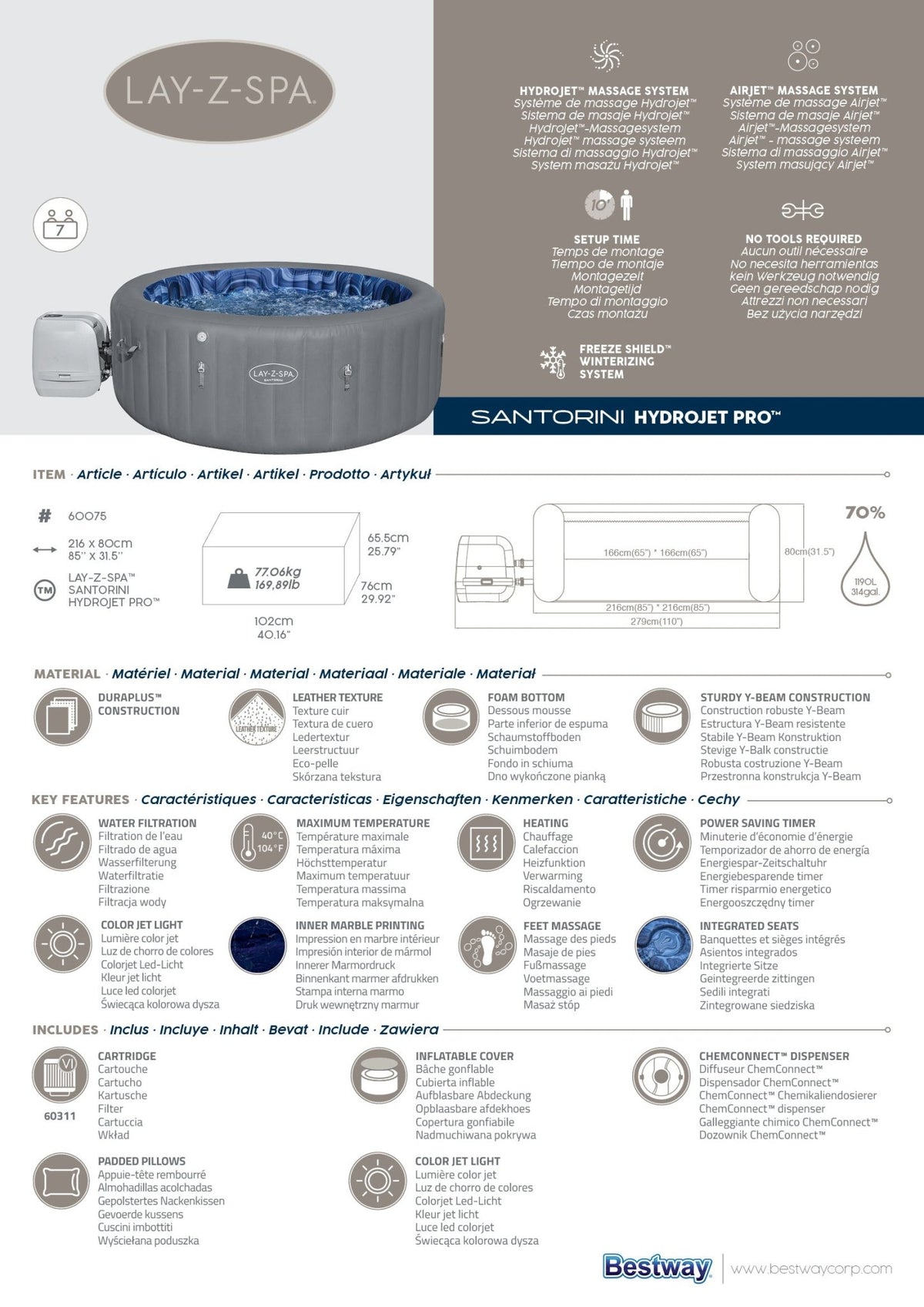 Lay-Z Spa Santorini HydroJet Pro opblaasbare spa - 7 persoons - Azzura Pool