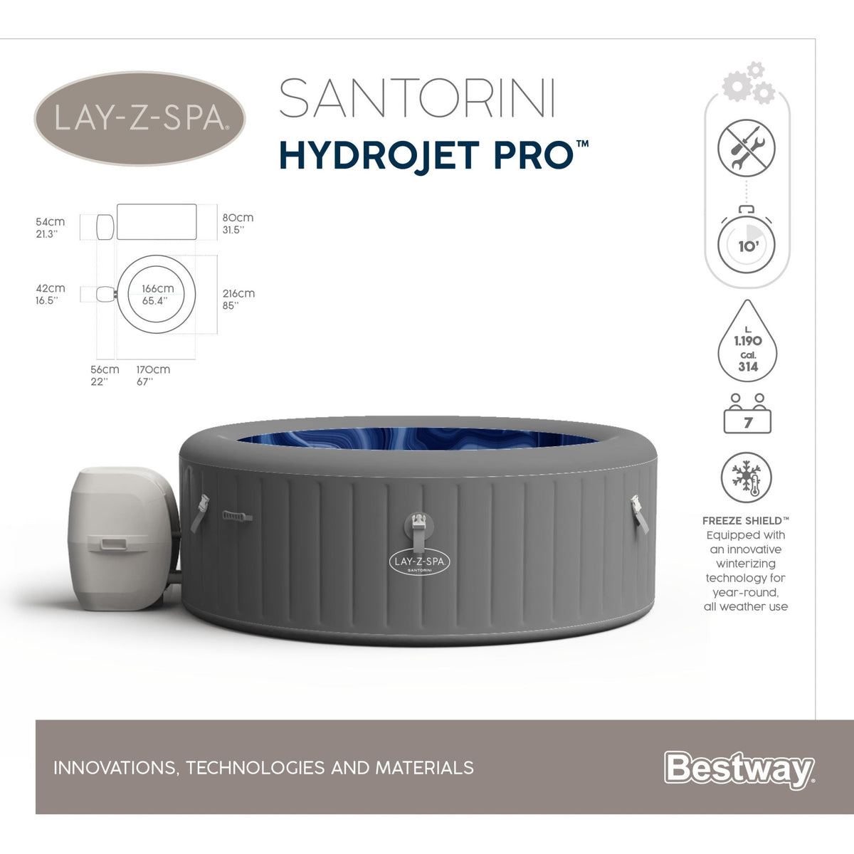 Lay-Z Spa Santorini HydroJet Pro opblaasbare spa - 7 persoons - Azzura Pool