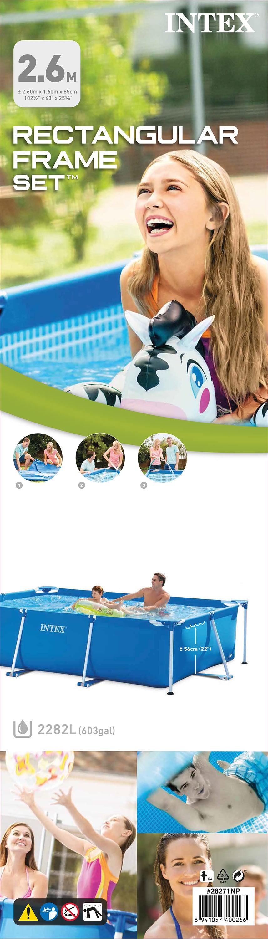 Intex Rectangular Frame Pool 260cm x 160cm x 65cm