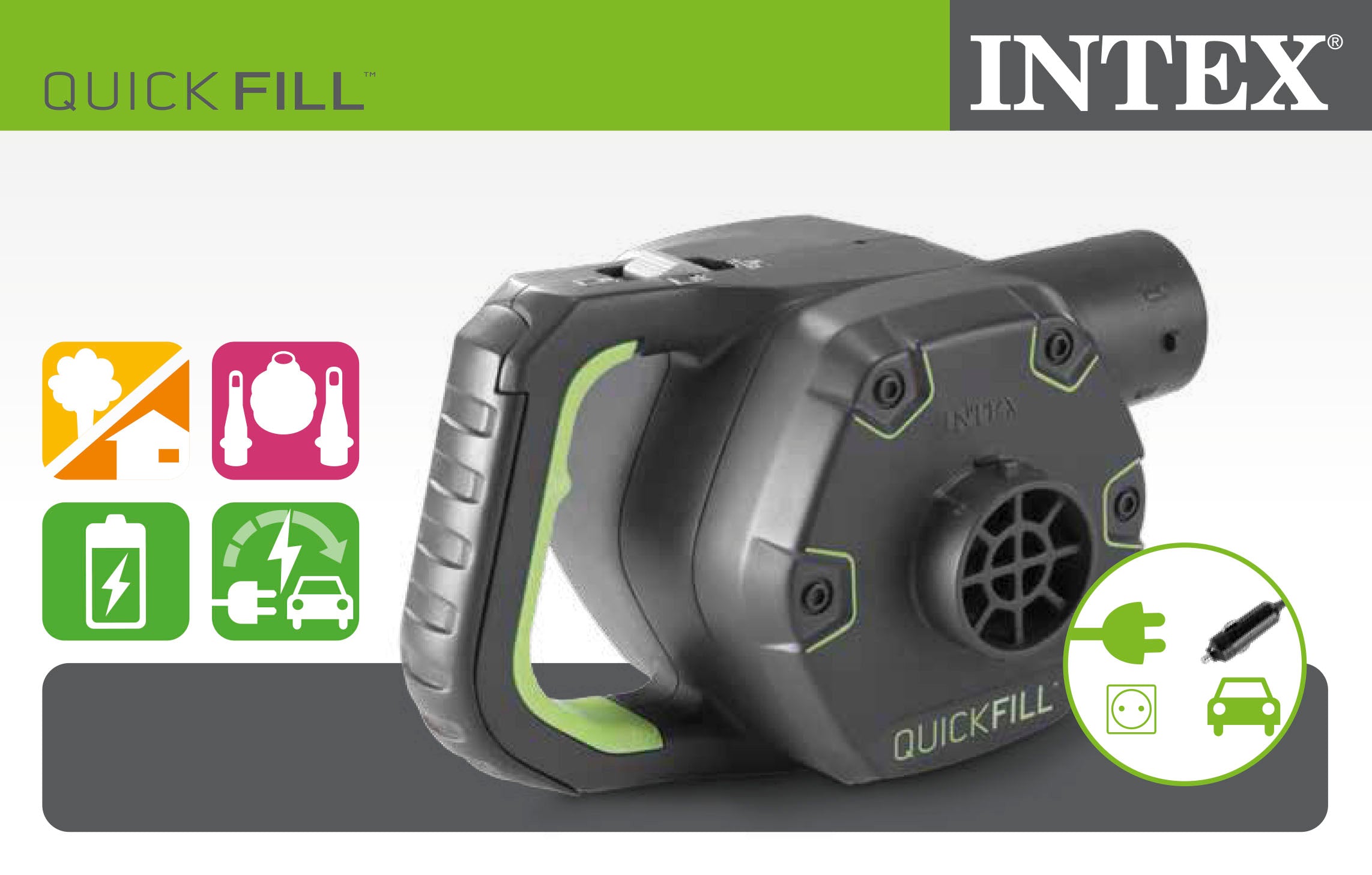 Intex Quickfill pomp oplaadbaar 220-12 volt