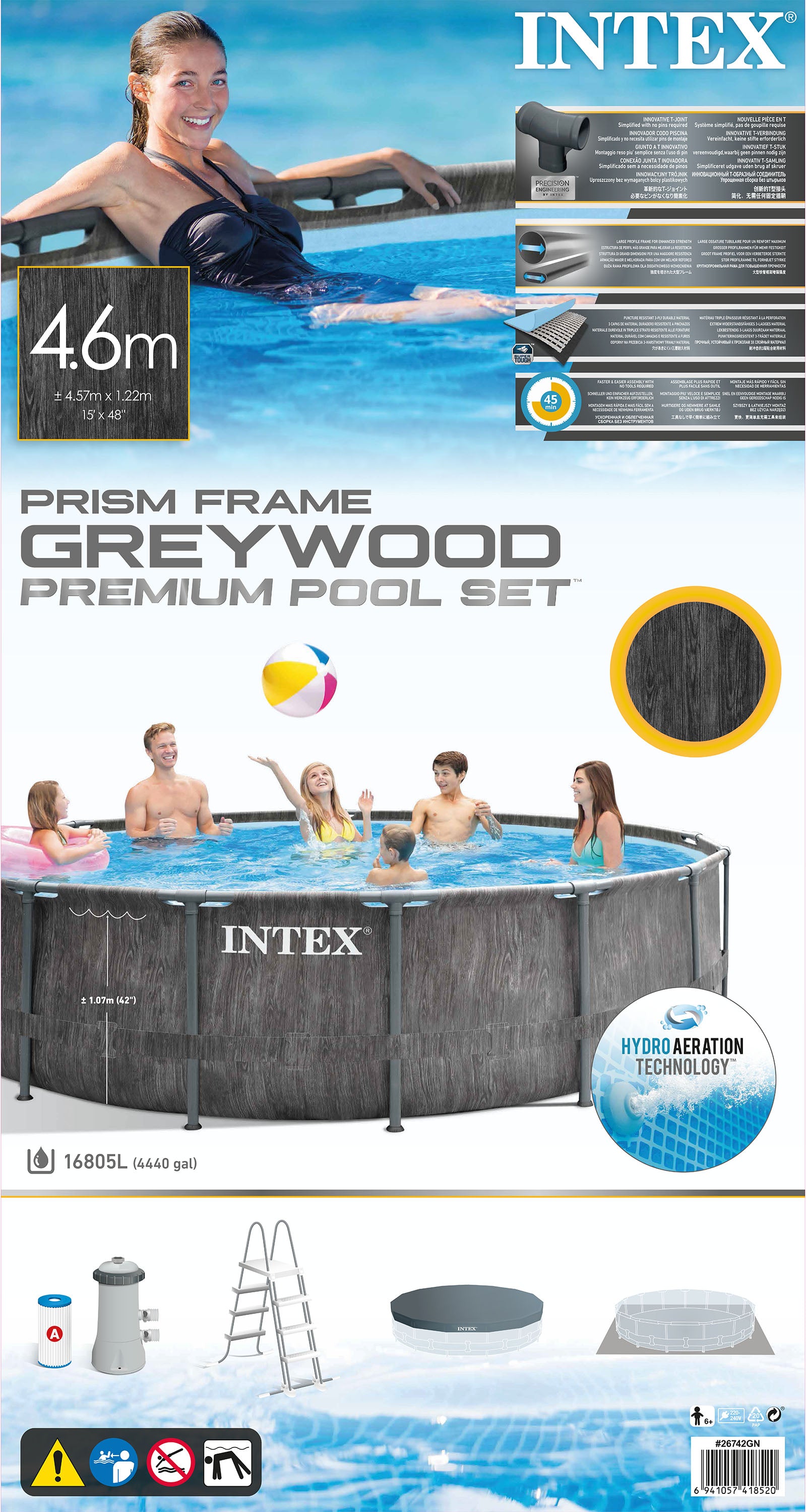 Intex Greywood Prisma-Rahmen Ø457 cm x 122 cm