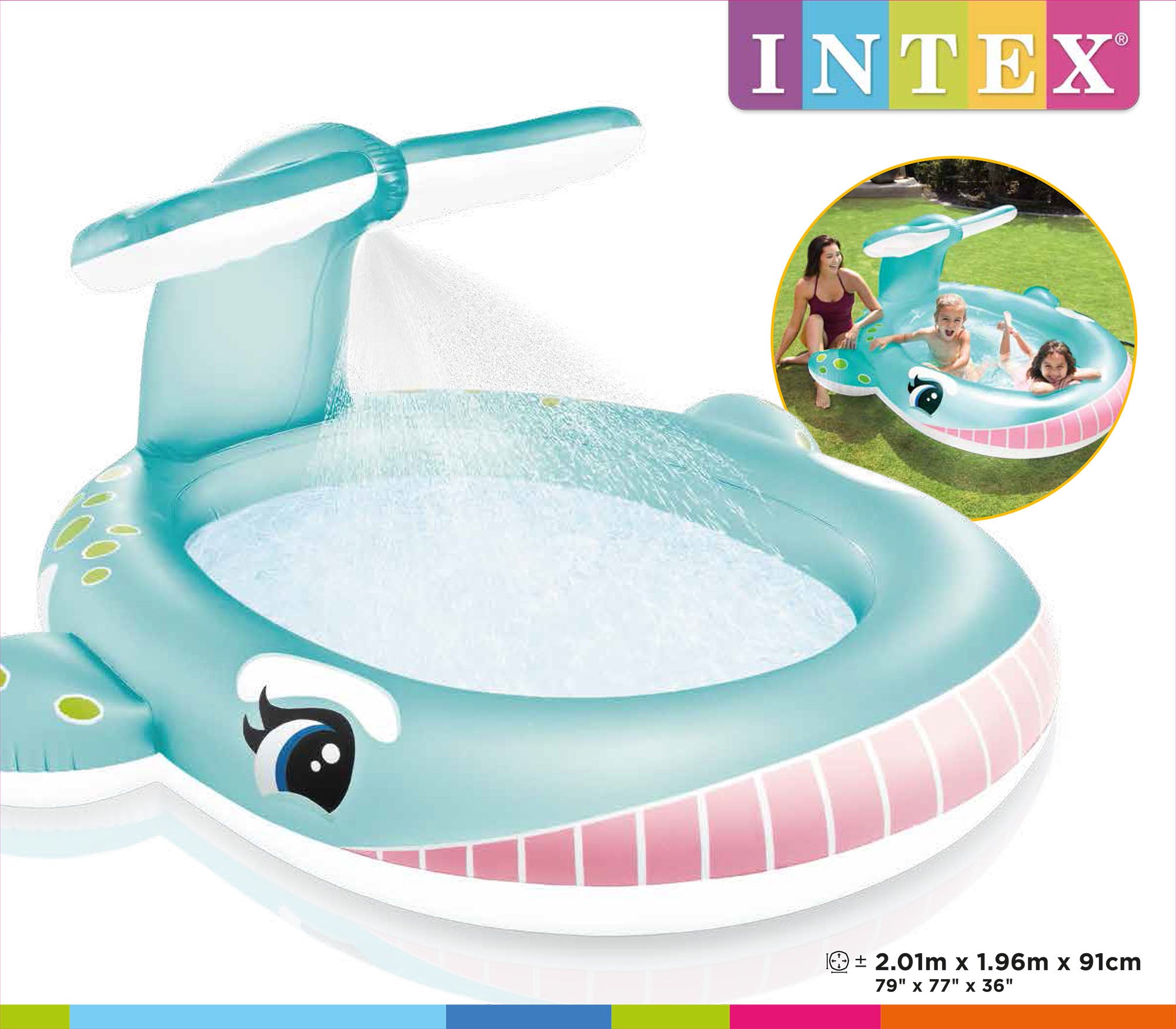 Intex walvis zwembad met waterplezier 201cm x 196cm x 91cm