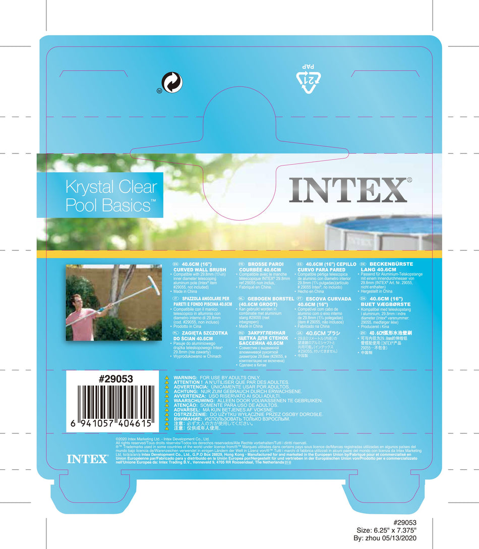 Intex wandborstel zwembad gebogen 40 cm lichtblauw/wit