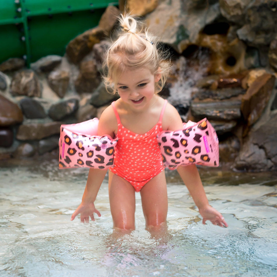 Swim Essentials Fascia da nuoto in oro rosa con stampa leopardata 2-6 anni